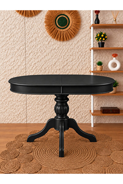 silla Baba Ayaklı Masa Ahşap Oval Siyah Renkli Açılır Masa (BOY 90 CM/EN 130 CM)