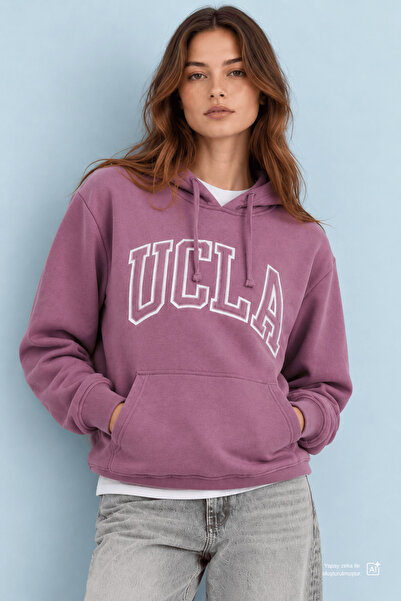 UCLA RILEY Mor Kapüşonlu Şardonlu Nakışlı Standard Fit Kadın Sweatshirt