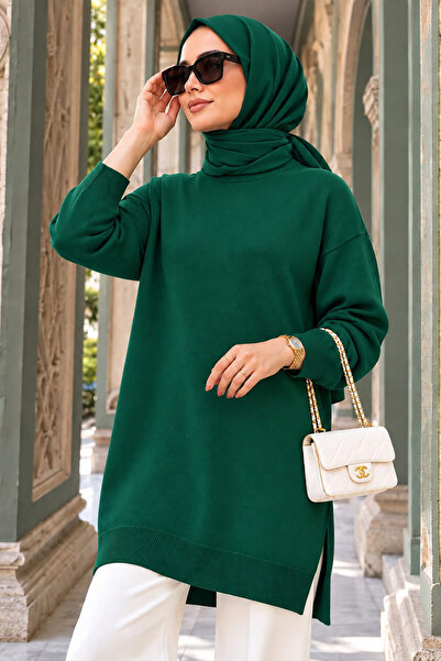 Neva Style Zümrüt Yeşili Tesettür Kazak Tunik 17203ZY