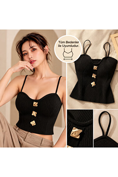 Ece's Design Ece's Kadın İnce Askılı Düğmeli Kaşkorse Atlet W1009