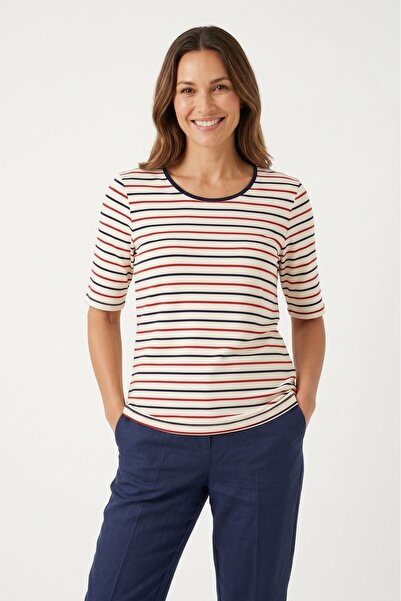 YXL COLLECTION Bluză tricou pentru mamă cu mânecă scurtă, cu dungi, roșu, ble...