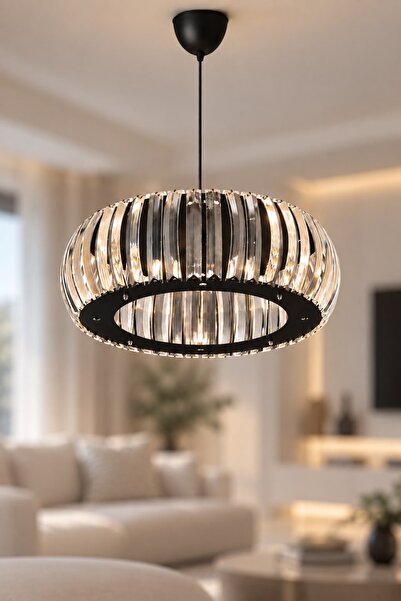 İstanbul Avize Venüs Siyah 22 Cm T.tesisatlı Kristal Taşlı Avize