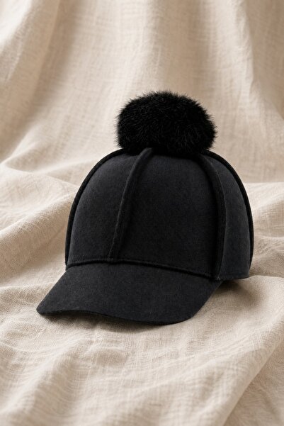 OnMyHead Women's Black Pompom Detailed Hat