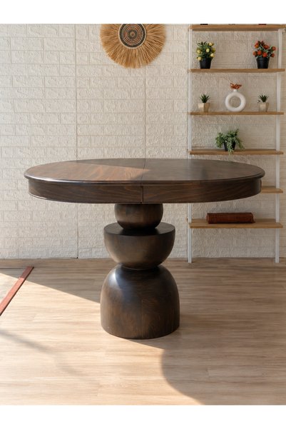 silla Boğum Ayaklı Masa Ahşap Oval Koyu Ceviz Renkli Açılır Masa (BOY 80 CM/E...