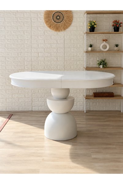 silla Boğum Ayaklı Masa Ahşap Oval Beyaz Renkli Açılır Masa (BOY 90 CM/EN 130...