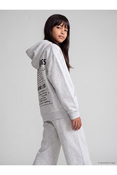 LC Waikiki Özmarka New Season Gray Hooded Girls' Sweatshirt