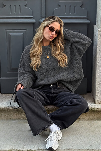 Seeh Anthracite Knitwear Knitted Women's Sweater Sh292