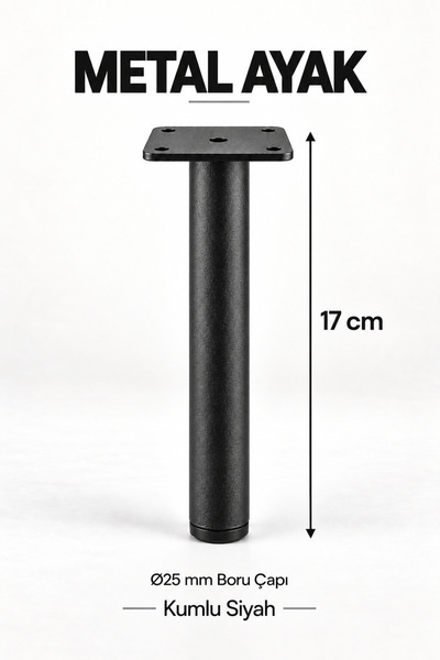 NİKSA METAL Boru Ayak 17cm Siyah-Modern Metal Ayak-Mobilya Ayağı-Baza Ayağı-K...
