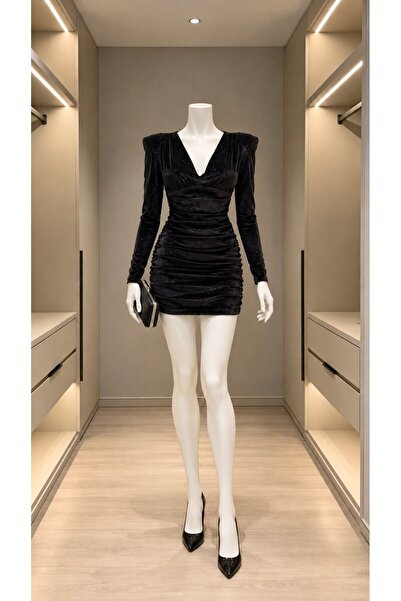 Modafeminen Rochie din catifea cu mâneci lungi 581990 NEGRU