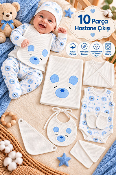 Babush Newborn 10-Piece Full Hospital Discharge Set Teddy Bear Patterned