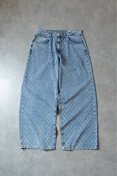 GRJ denim Pantaloni din denim pentru bărbați, albastru deschis, în carouri, c...