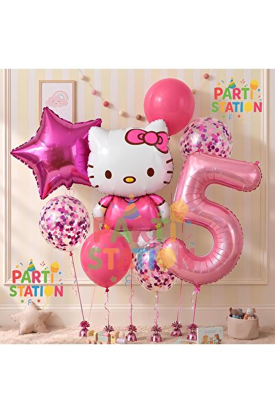 Parti Station Hello Kitty 5 Yaş Balon Set Yıldız Balon Folyo Set Konsept Doğu...