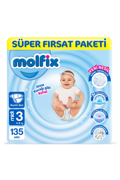 Molfix Baby Diapers Size 3 Midi Super Deal Pack 135 Pieces