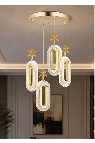 EY-EL TASARIM 4 LÜ DEFNE ROSE GOLD 3 RENK MODLU KRİSTAL DESENLİ LEDLİ SARKIT ...