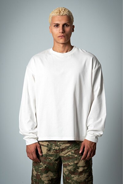 Crupt Studio White Ghost Boxy Crop Long Sleeve Men's T-Shirt