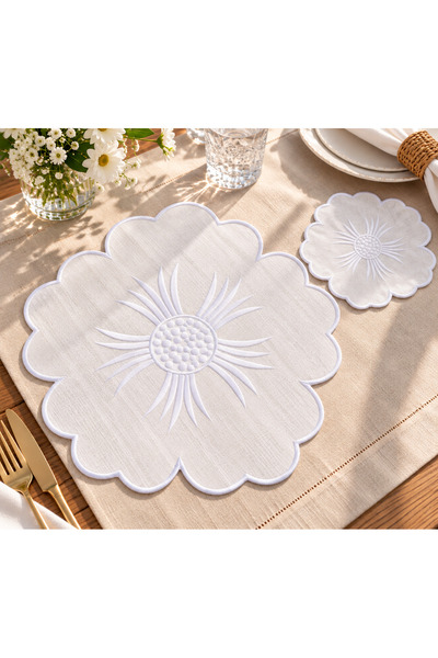 Tanem Home 12 Piece Imported Linen Embroidered Placemat Set for 6 Persons