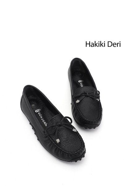 GÖNDERİ(R) Kadın Siyah Floter Fiyonklu Hakiki Deri Comfort Loafer