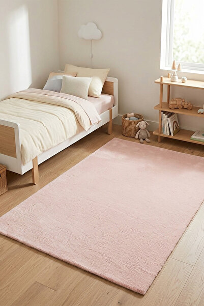 Pembe Post Peluş Kaymaz Taban Çocuk Odası Halısı Yumuşak Çocuk Halısı Yolluk