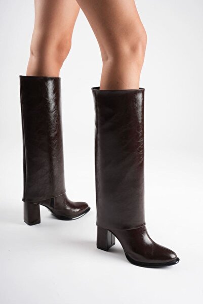 TRENDELLA Women's Bitter Brown Patent Leather Removable Round-Toe Thick-Heele...