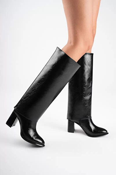 Zerenyus Valois Premium Black Patent Leather Non-Removable Round Toe Thick He...