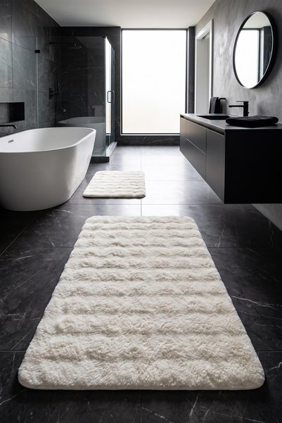Halı360 Püra Krem Peluş Kabartmalı Banyo Paspası(60x100 cm+50x60 cm)Kaydırmaz...