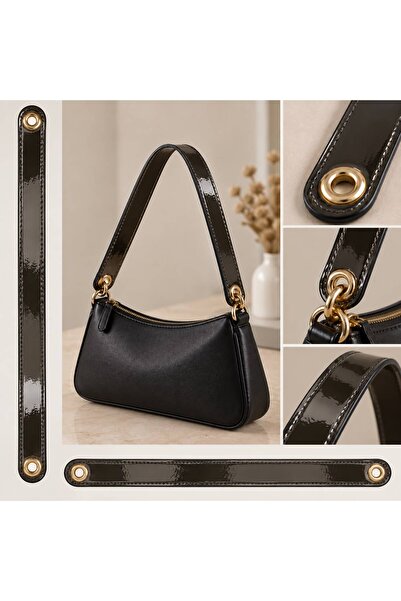 Kanguroom Anthracite Shiny Patent Leather Bag Handle – Gold Bird's Eye Detail...