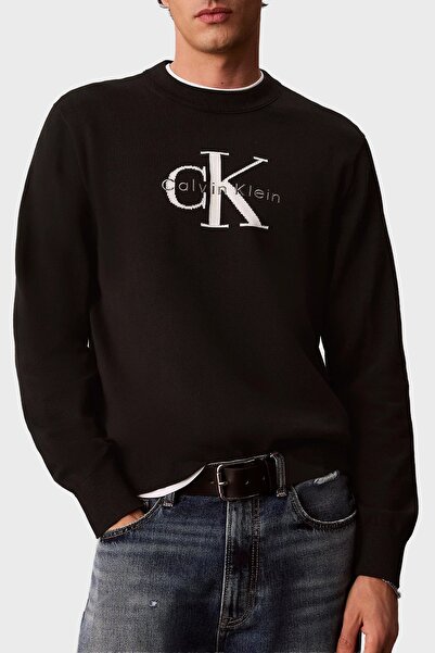 Calvin Klein Logolu Relaxed Fit Bisiklet Yaka Erkek Kazak LV04RH320GUB1