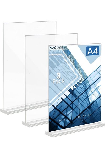 Generic Pack of 3 A4 Table Stands, Acrylic Display Stands, Transparent Price ...