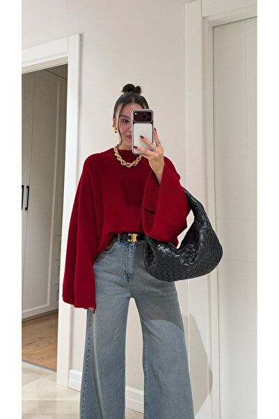 My Blog Red Bat Sleeve Crop Sweater - 24136