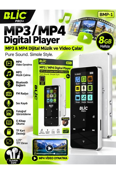 VEROXA BMP-1 8GB MP3 MP4 Dijital Müzik Video Çalar Bluetooth FM Radyo TFT Ekran