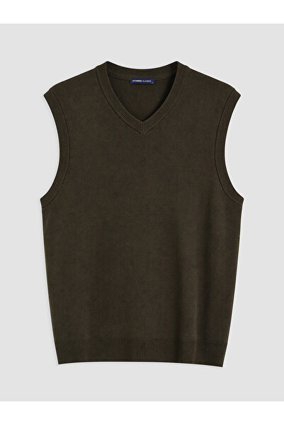 LC Waikiki Nevavm Farkıyla Lcwaikiki Classic Green Knitwear Plain V-Neck Men'...