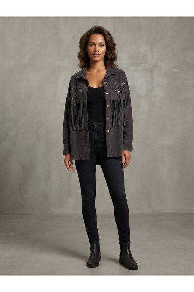 Sierra otantik Italian Production Women's Shirt / Jacket with Velvet Detail and Tassels