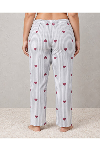 embody Pantaloni de pijama din bumbac pentru femei, mărimi mari, cu dungi și inimioare, cu talie elastică