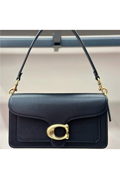 COACH 1941 Elegant Ladies Black Pebbled Leather Underarm Bag Gold C Metal Log...