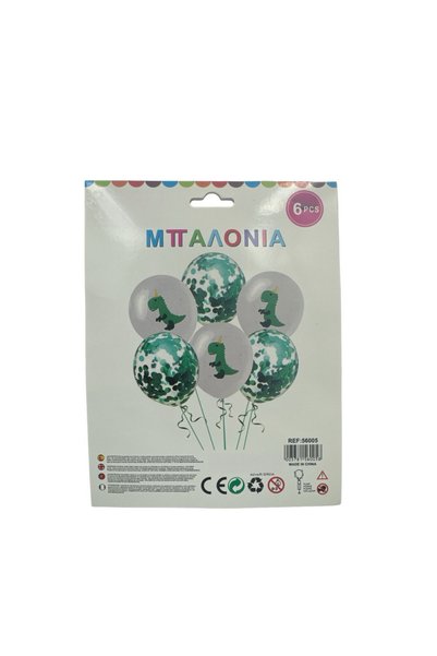 OEM Μπαλόνια με Δεινόσαυρους και Κομφετί, Σετ 6 Τεμαχίων