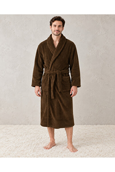 embody Brown men's padded coat with drawstring and pockets, long and warm style
