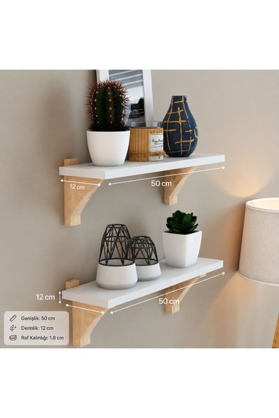 Fida 2’li Beyaz Dekoratif Duvar Rafı Seti – Modern Duvar Organizer ve Sergile...