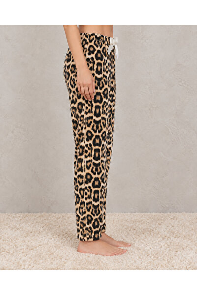embody Pantaloni bufanti de damă Cocolino cu imprimeu leopard și fundă, pantaloni confortabili pentru casă.