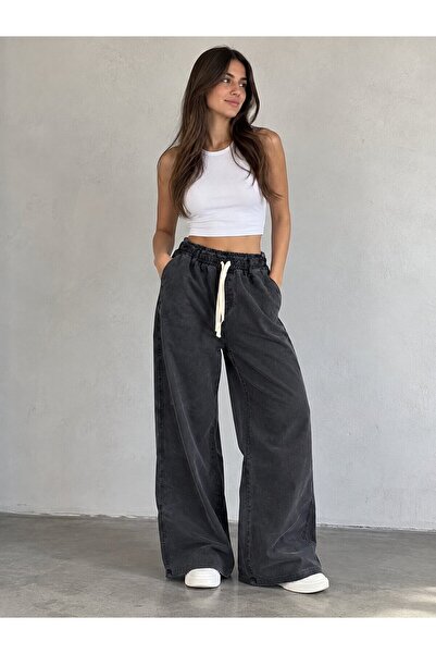 ZDN JEANS Kadın Yüksek Bel Bol Paça Pantolon