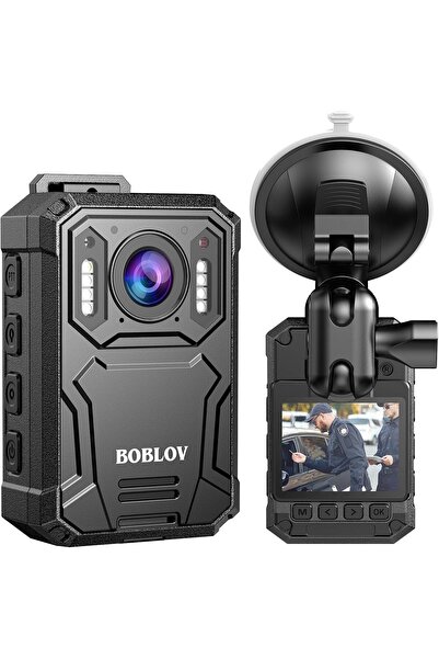 boblov Cameră corporală KJ23PRO 2K cu memorie de 128GB, baterie de 4000mAh cu autonomie de 15 ore, Viziune nocturnă 5 LED IR, USB-C, rezistență la apă IP66, negru