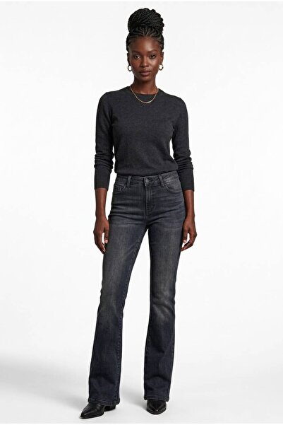 Regular Fit Orta Bel Çan Paça Kadın Antrasit Jean Pantolon LS95