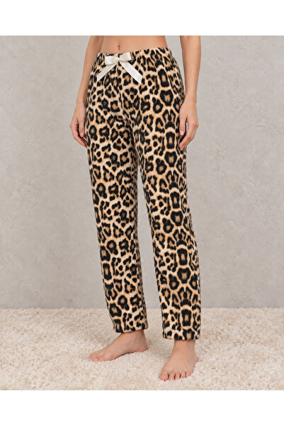 embody Pantaloni bufanti de damă Cocolino cu imprimeu leopard și fundă, pantaloni confortabili pentru casă.