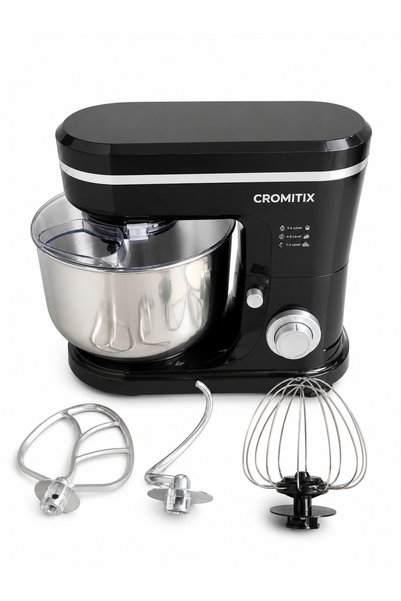 cromitix Robot de bucătărie planetar CROMITIX ®   MB-1500BK, Oțel inoxidabil 6L, 1500W, 6 trepte de viteză + funcție Pulse, 3 accesorii incluse, Negru