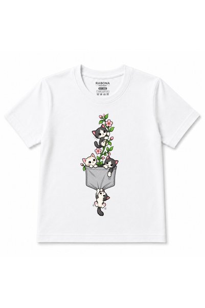 Rabona Fashion Floral Pocket Adventure Cute Cats Design Kids T-Shirt