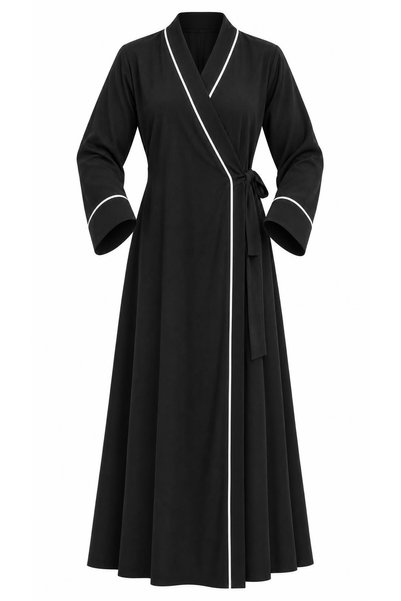 sayina Women's Double-Breasted Collar Black-White Side-Tie Practical Wear-Go Prayer Dress