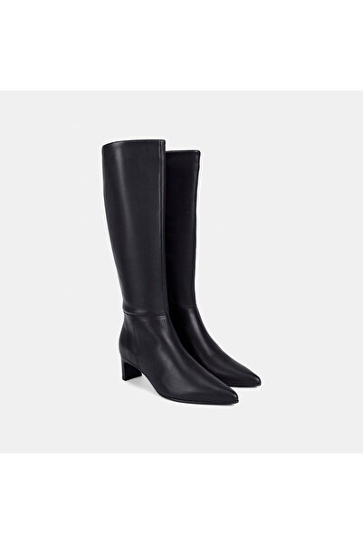 Desa Women's Black Pointed Toe Half Zipper Leather Boots