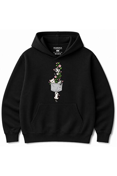 Rabona Fashion Floral Pocket Adventure Cute Cats Design Hoodie