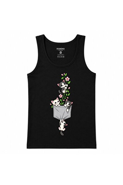 Rabona Fashion Floral Pocket Adventure Cute Cats Design Tank Top