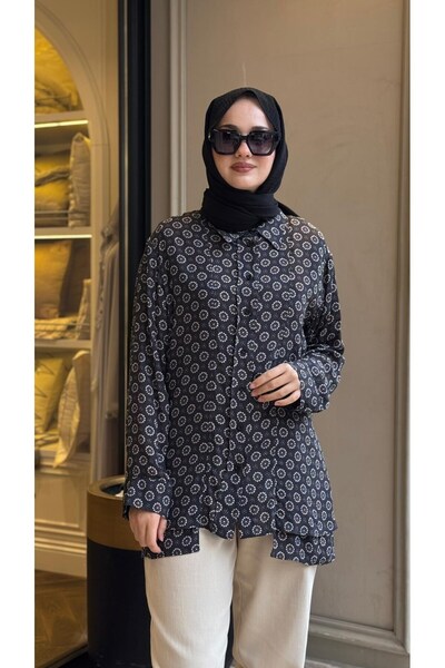 QOOQ STORE 27FW202 Bağcık Detay Kadın Gömlek DESENLİ