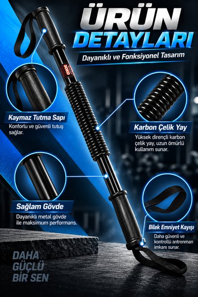 indirimsevinci Power Twister 30 KG Dirençli Bilek Göğüs Kol Kas Geliştirici Yay Üst Vücut Egzersiz Spor Aleti
